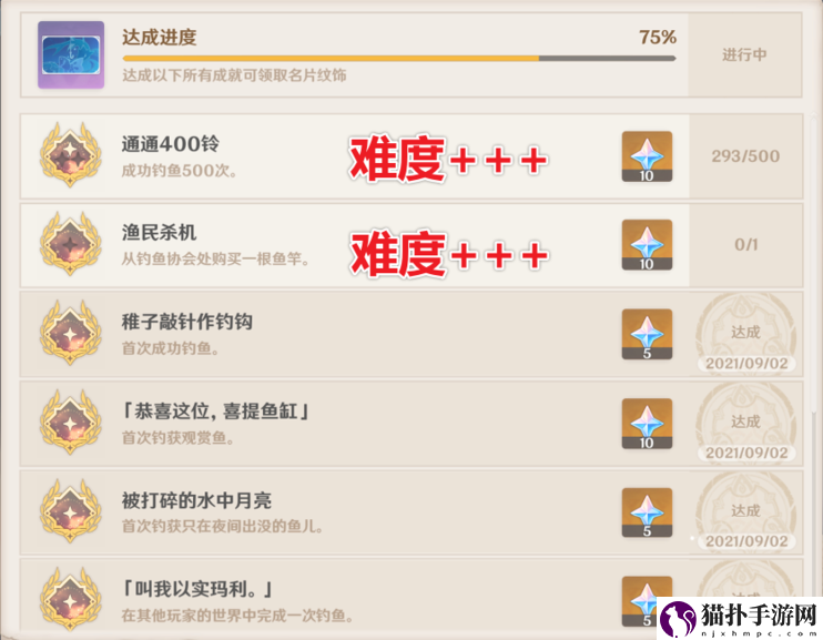 原神钓鱼成就一览