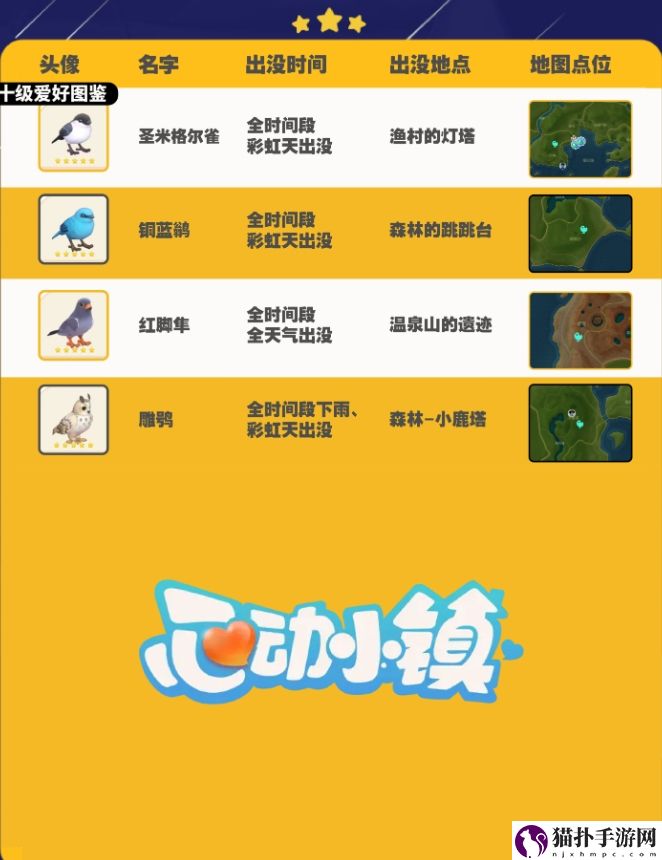 心动小镇观鸟攻略图鉴及拍照技巧详细一览