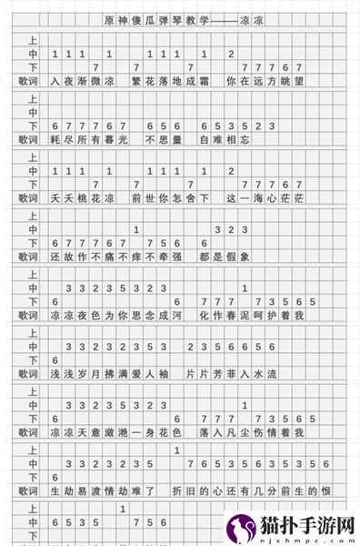 原神凉凉无歌词版键盘版琴谱大全一览